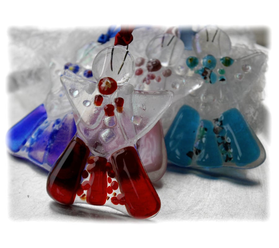  Angel Fused Glass Hanging Decoration 9cm Dichroic Blue