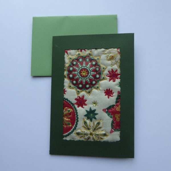 Individually Hand Crafted Textile Christmas Blank Card