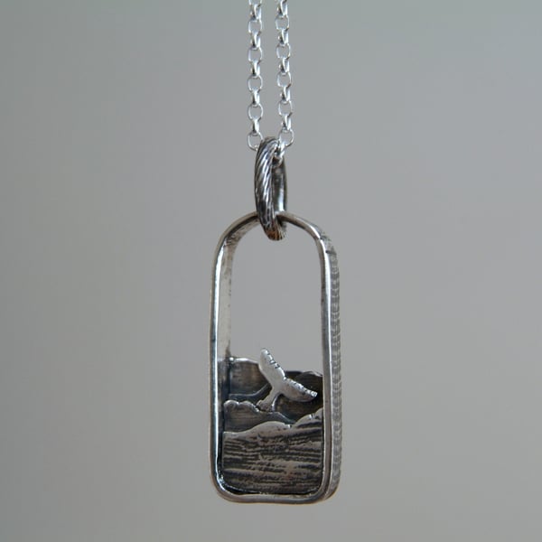 Ocean Picture Pendant, Silver Whale Necklace 