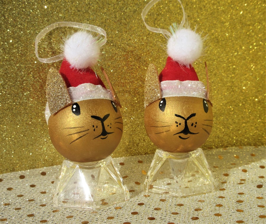 Bunny Rabbit Christmas Tree Baubles Hanging Decoration in Gold x 2