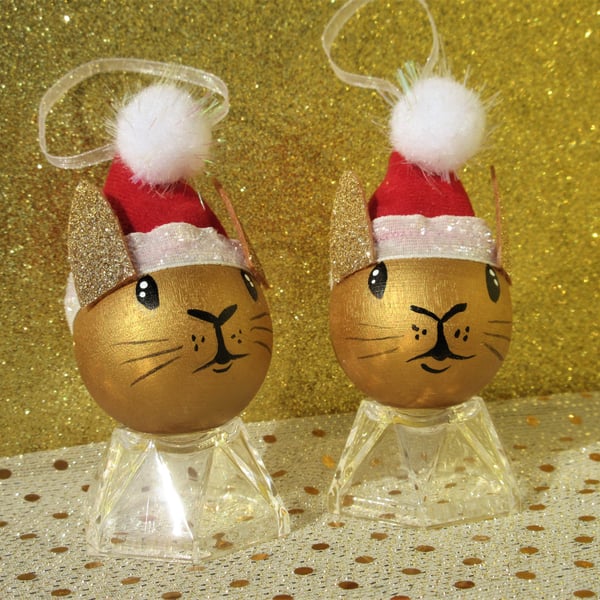 Bunny Rabbit Christmas Tree Baubles Hanging Decoration in Gold x 2