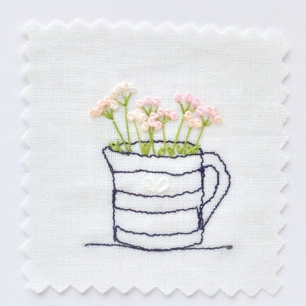 Embroidered card Vase of flowers.