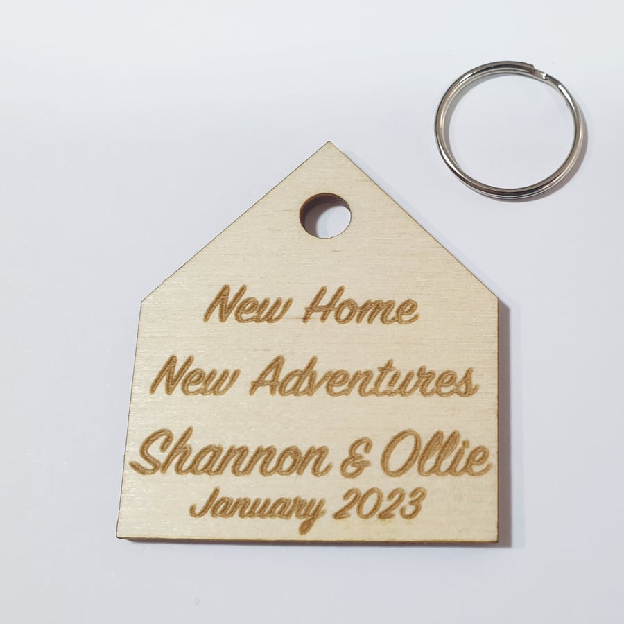 New house new adventures keyring personalise date and name housewarming gift