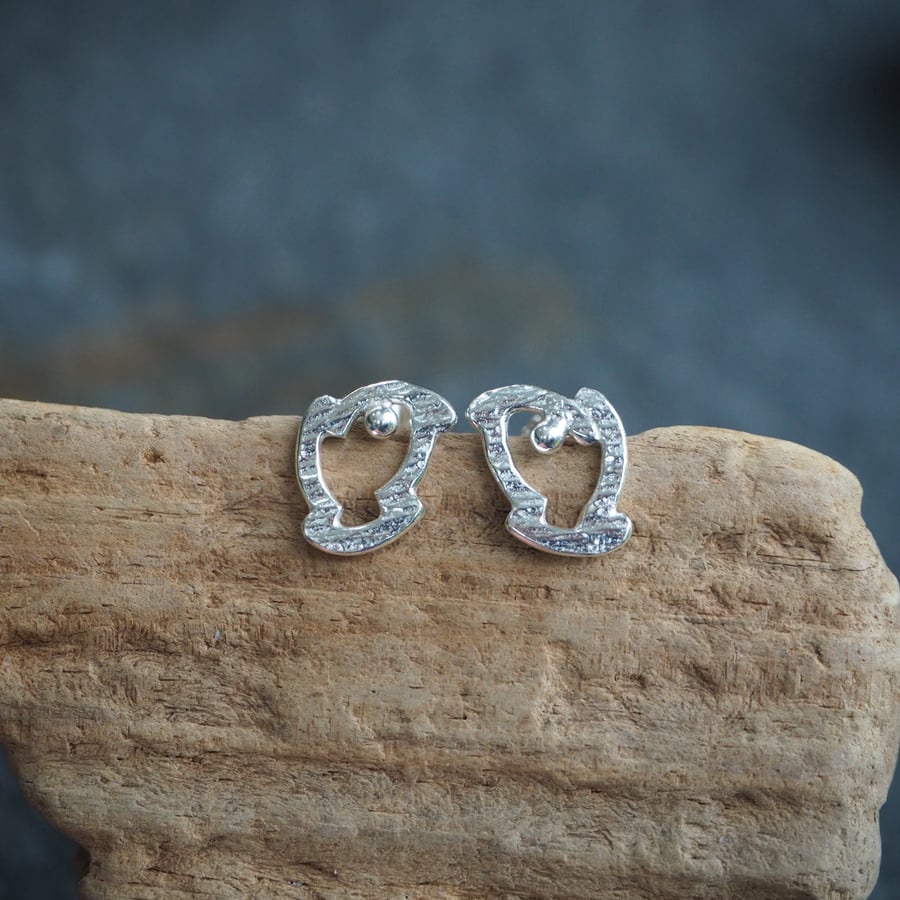 Earrings - Abstract Silver Bird Stud Earrings