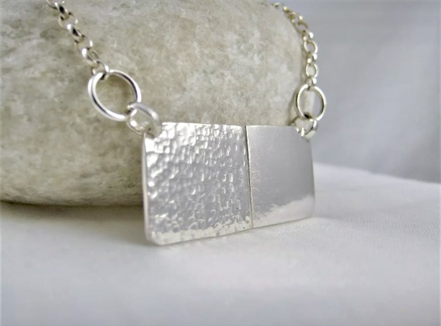 Sterling Silver Contrasting Surface Abstract Necklace 