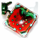 Apple Fused Glass Trinket Dish 3.5 inches Dichroic decorated