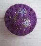 Hand Embroidered Floral Brooch on Purple Wool Felt - Image 2