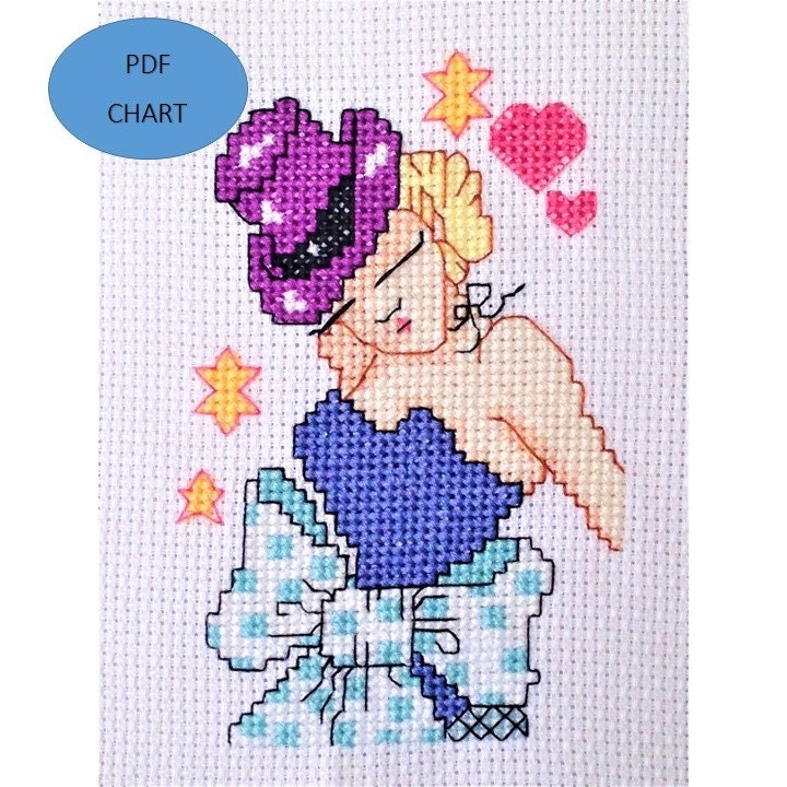 Burlesque Rockabilly Glamour Girl cross stitch digital Download PDF chart