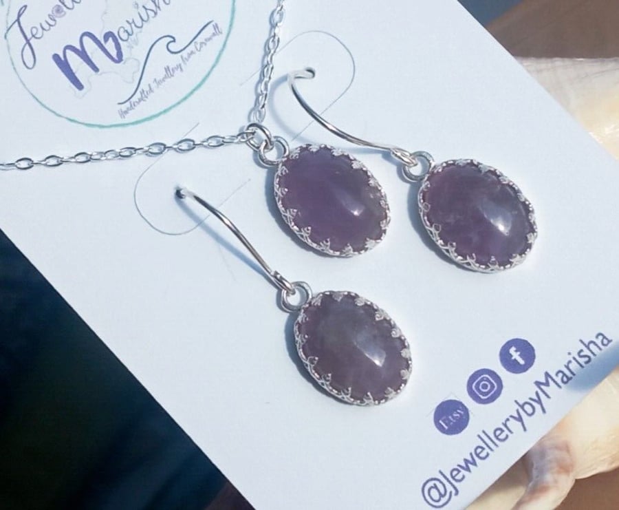 Amethyst Necklace Earrings Gift Set Sterling Silver 925 Jewellery Gift Box