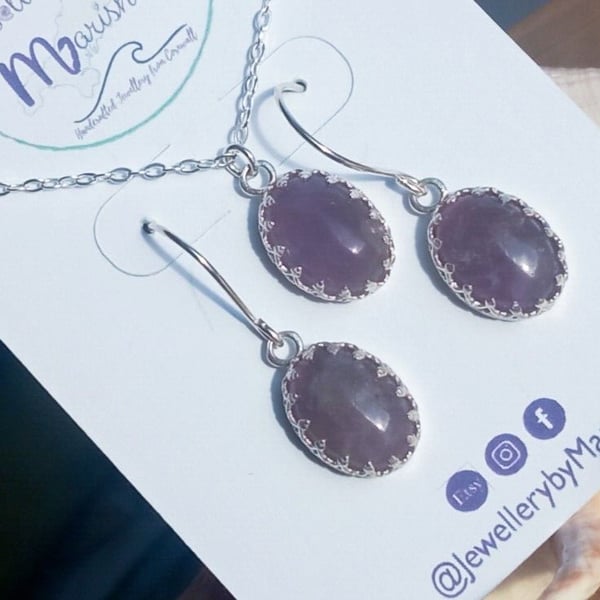 Amethyst Necklace Earrings Gift Set Sterling Silver 925 Jewellery Gift Box