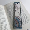 Textile bookmark - blue embroidered curtain, wool and velvet fabrics
