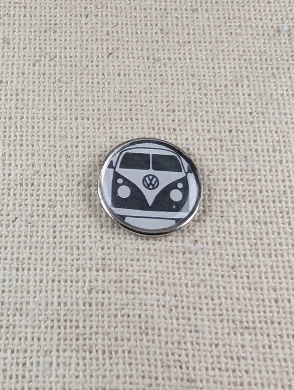 Camper Van Badge - Black and White Camping Themed Pin -Large Resin Topped Pin 