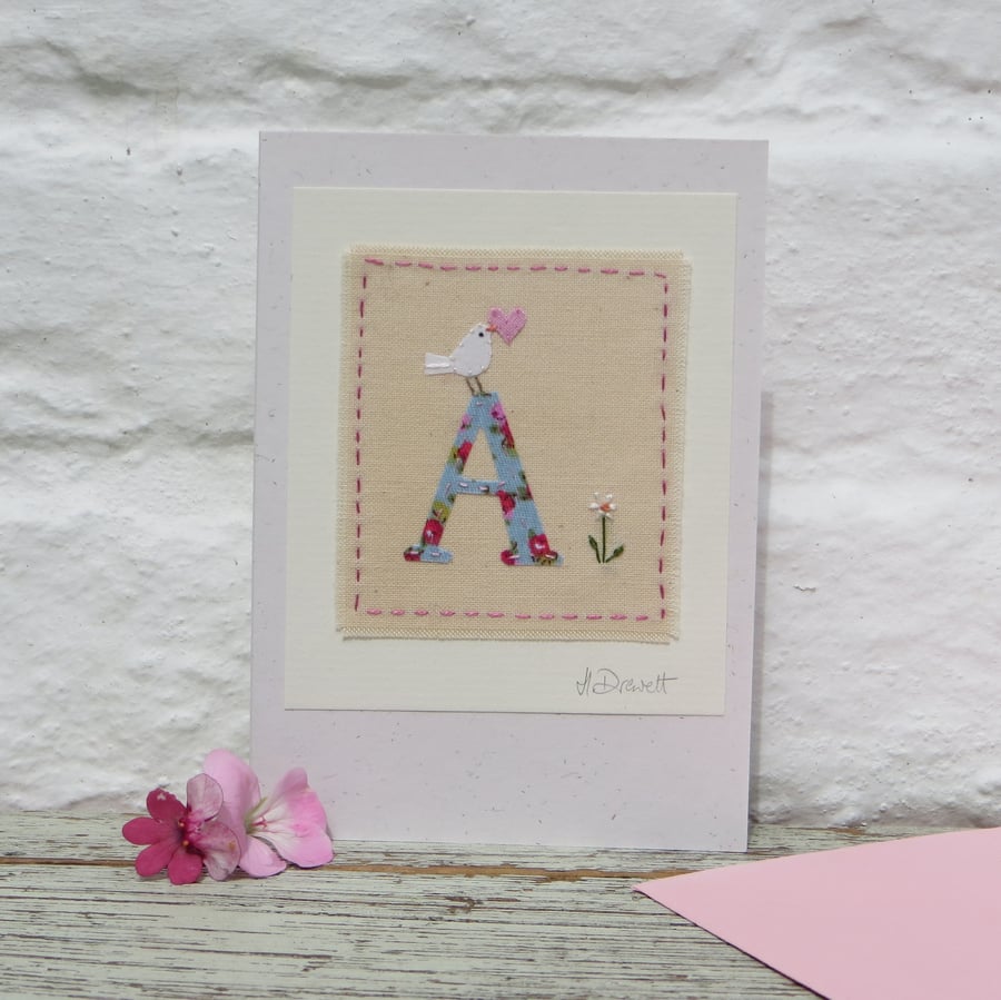 Letter A hand-stitched alphabet card