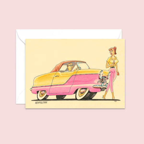 Fabulous Fifties Greeting Card: Hand Drawn Pencil Illustration (316)