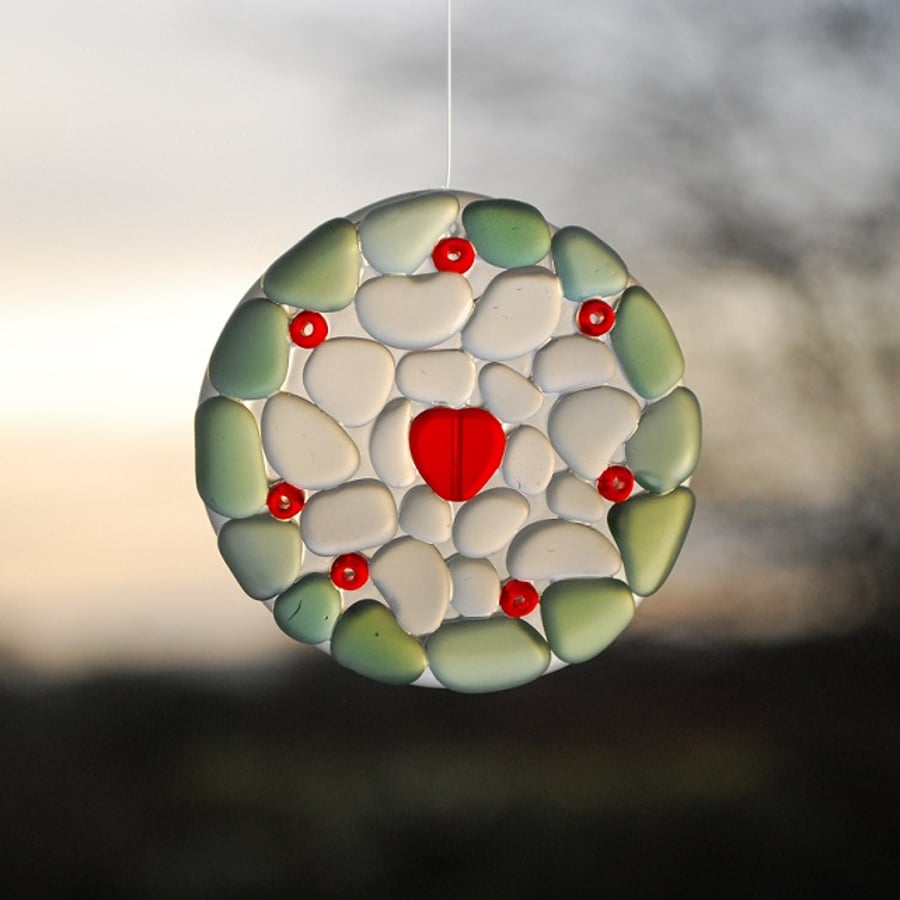 Little mosaic sun catcher with red heart