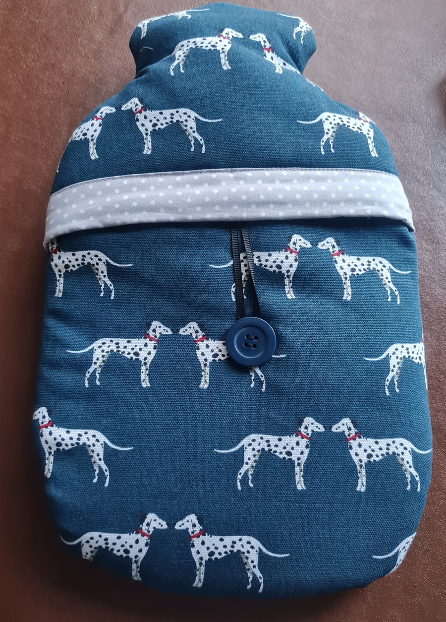 Hot water bottle cover in Sophie Allport Dalmation fabric 
