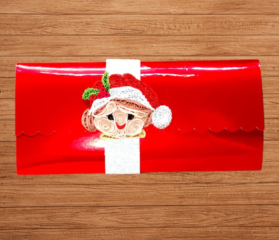 Quilled Santa's little helper shiny Christmas money wallet (girl)