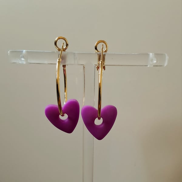Neon purple heart hoops