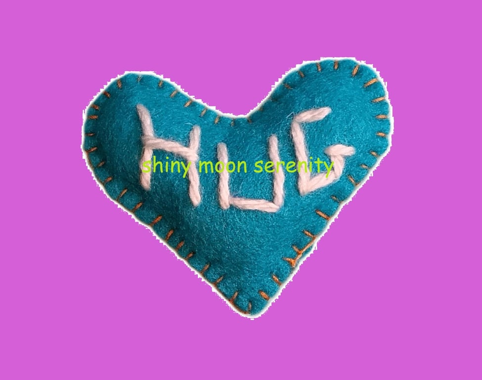 Pocket Hug Large, Felt Aqua with Orange stitching