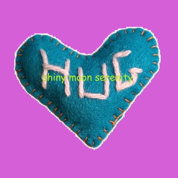 Pocket Hug Large, Felt Aqua with Orange stitching