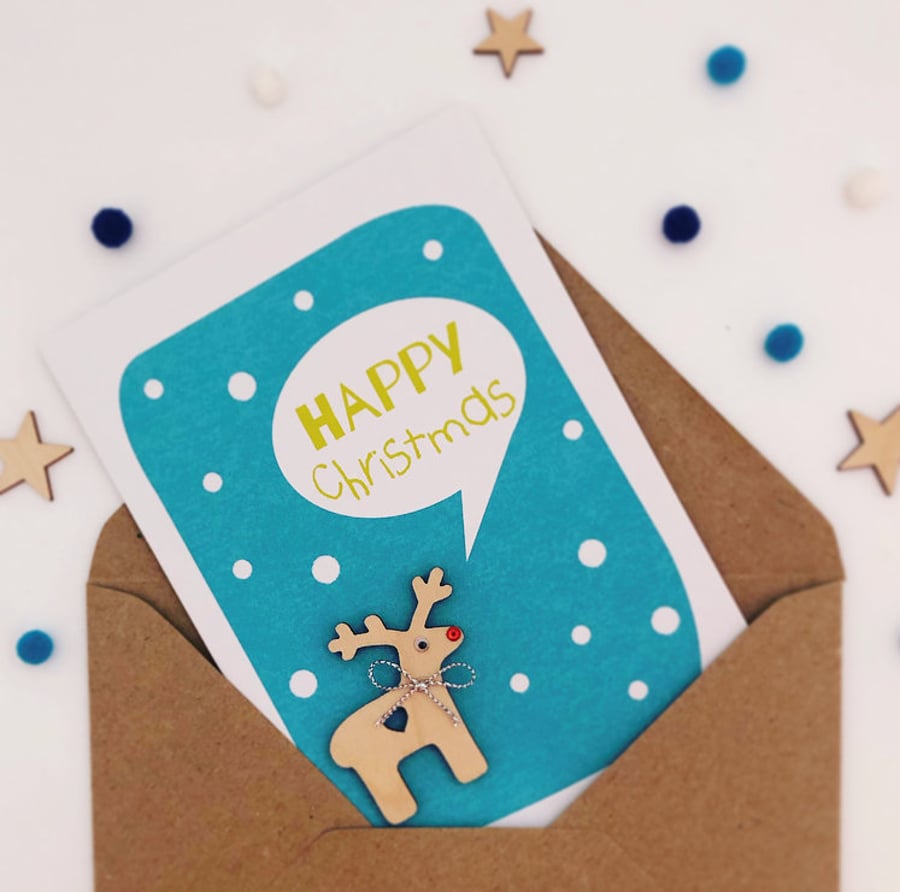 Reindeer Christmas Card - Handmade Card - Luxury Christmas Card