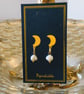  Crescent Moon & Pearl Stud Earrings. - Image 1