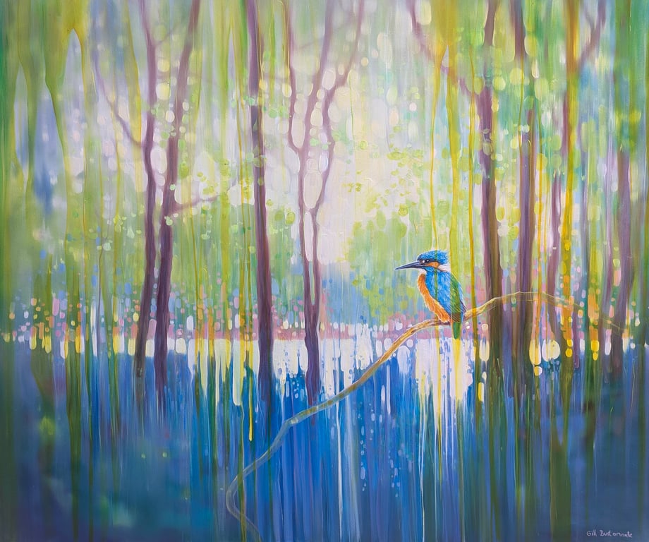 The River Monarch, a kingfisher by a river painting