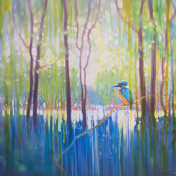 The River Monarch, a kingfisher by a river painting
