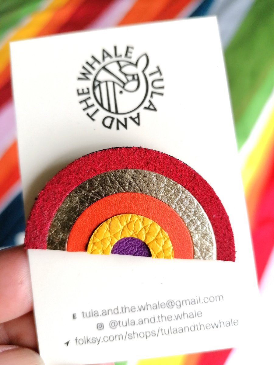 Rainbow Badge, Upcycled Leather Brooch, Colourful Rainbow Gift