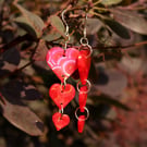 Holographic Red Heart Dangle Earrings - 3D Printed - Sterling Silver Hooks