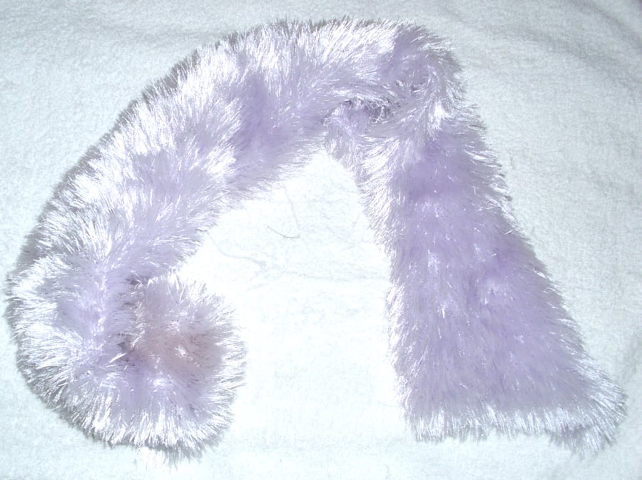 Hand knitted pale lilac scarf