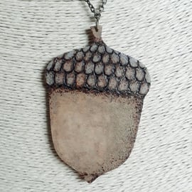 Pyrography acorn wooden pendant