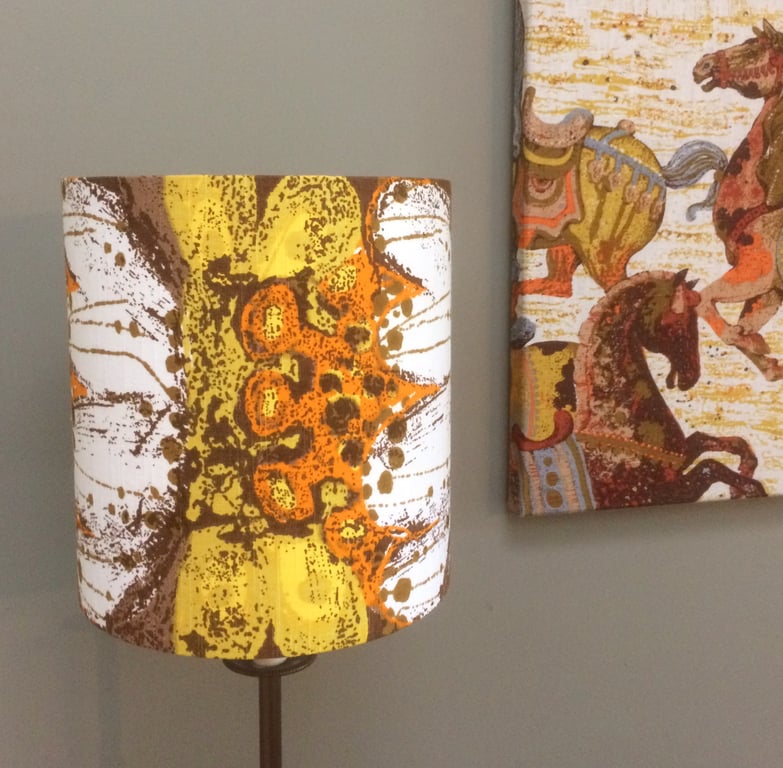 Scandi Mid Century Lagos Lampshade in BORAS Yellow Orange vintage fabric 
