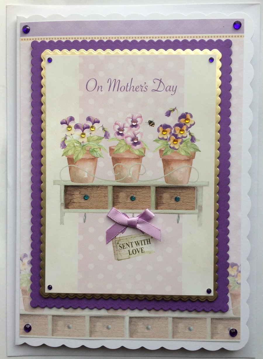 Mother's Day Card On Mother's Day Mum Pansies Sent With Love