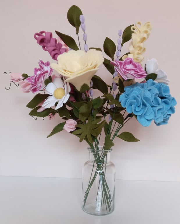 Felt Flower Bouquet, Cottage Garden Decor, Mother's Day Gift