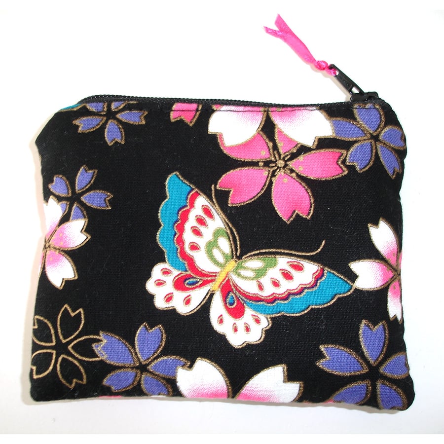 Butterfly Purse Pink Purple Black Butterflies Vintage Retro Floral