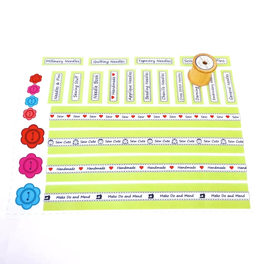 Green Texty Fabric Panel Needles Labels for Needle Book 