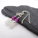 rainbow moonstone and ruby gemstone earrings