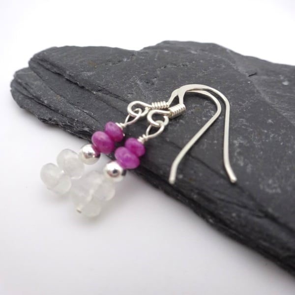 rainbow moonstone and ruby gemstone earrings