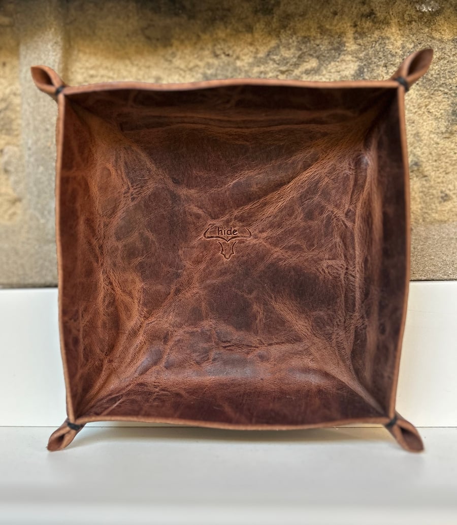 Brown leather tidy tray valet tray 