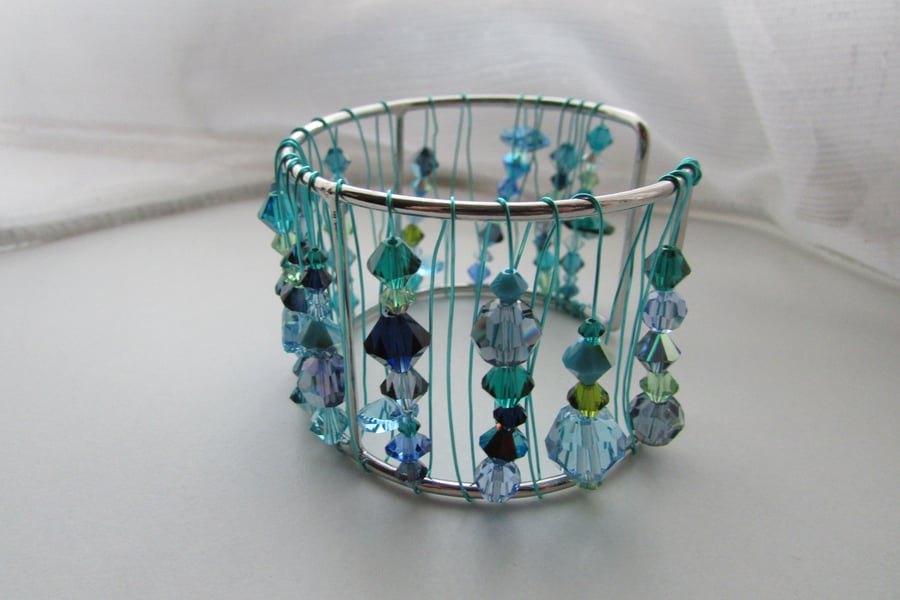 Turquoise Swarovski Crystal Cuff Bangle 