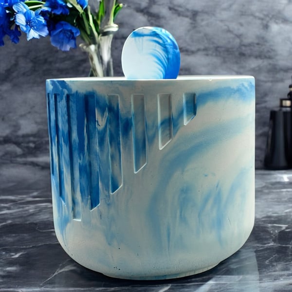 Trinket Pot with Lid - Cloudy Sky Blue Marbled Keepsake or Jewellery Box (ltp1&2