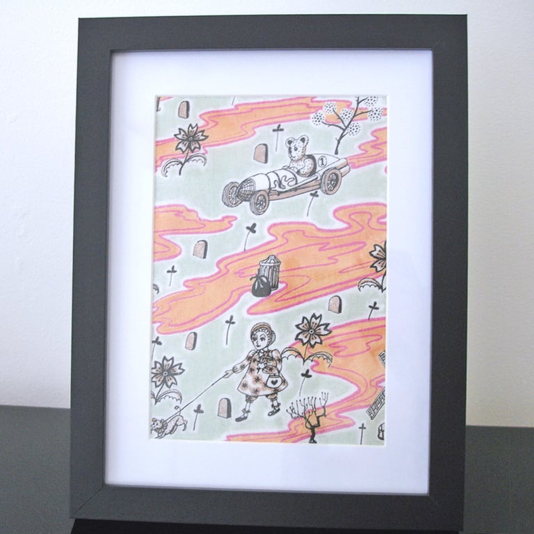 Grayson Perry Flo Framed Art Rare Liberty Fabric in 9"x7" Frame
