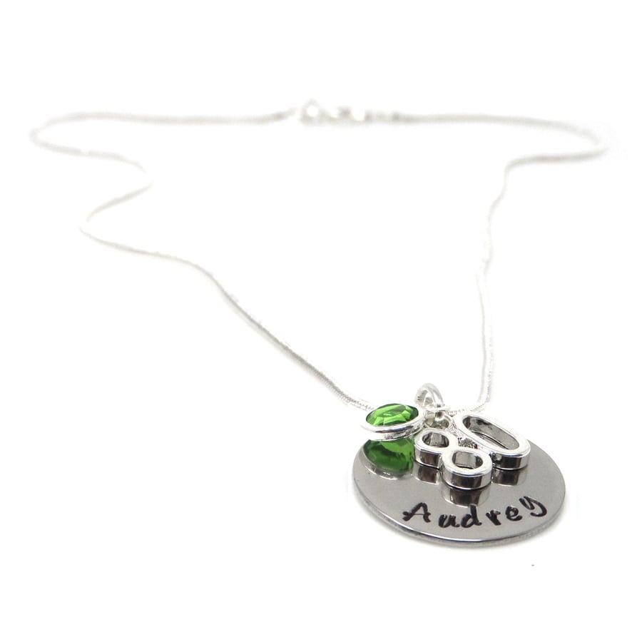 Personalised 80th Birthday Birthstone Necklace - Gift Boxed - Free Delivery