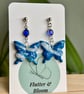 Marbled Butterfly Earrings with Deep Blue Gemstone — Nature-Inspired Dangle Desi