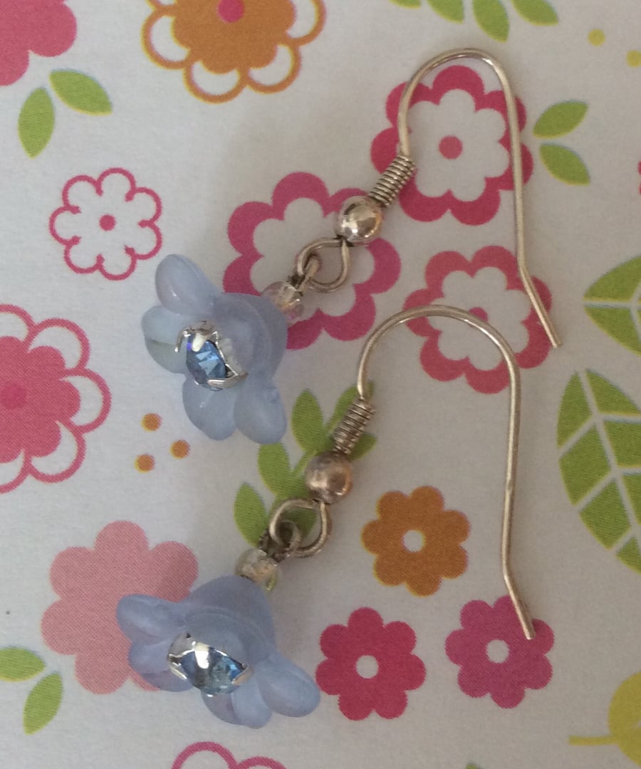 Blue Lucite Flower Drop Earrings