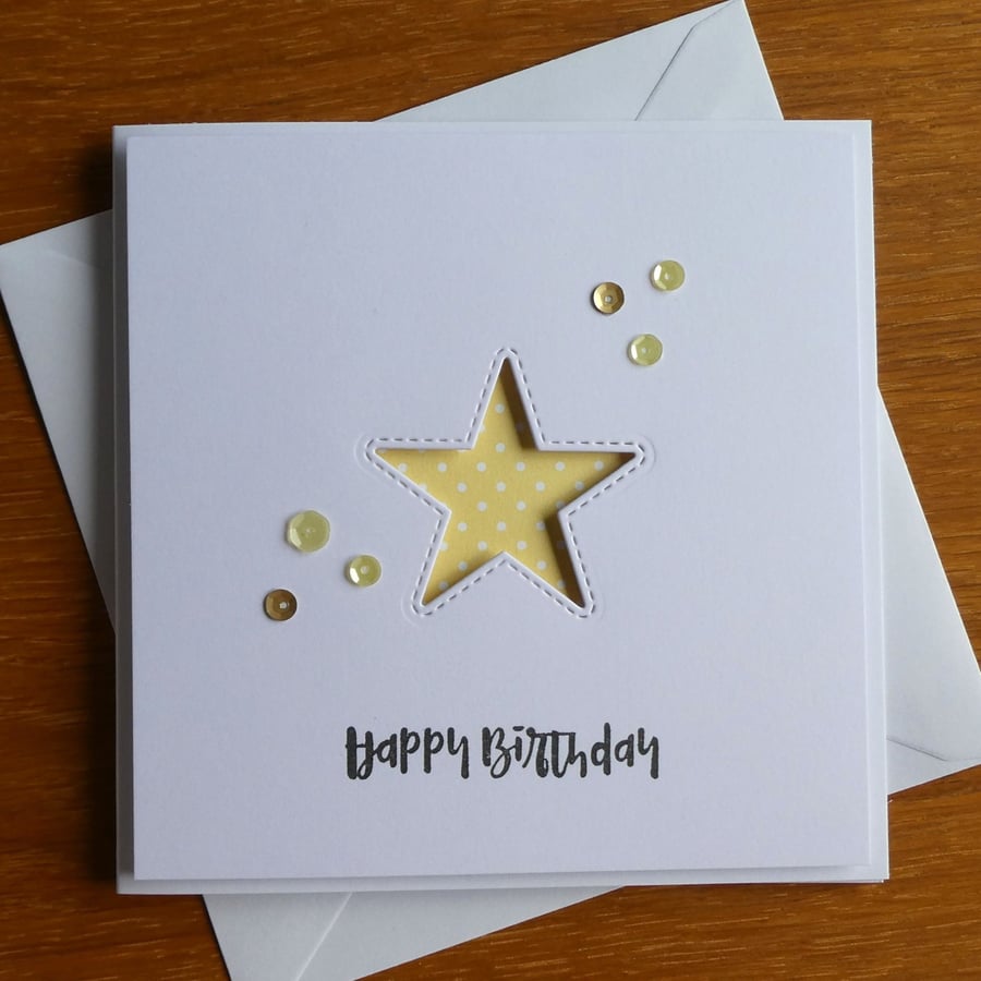 Yellow and White Polka Dot Star Aperture Birthday Card