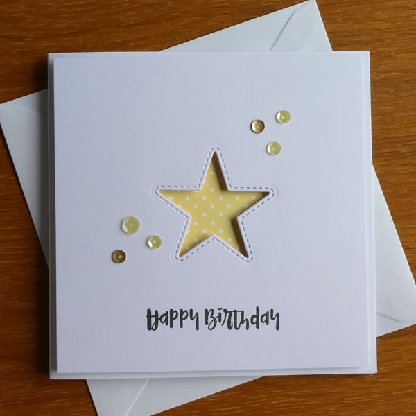 Yellow and White Polka Dot Star Aperture Birthday Card