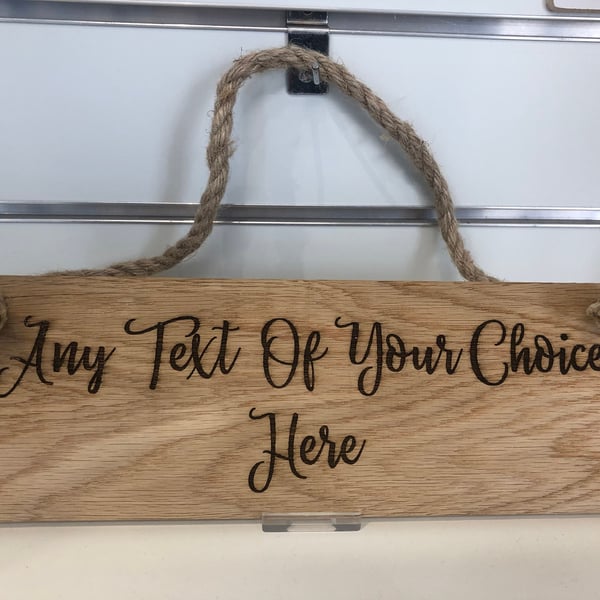 large Engraved Solid Wood Personalised Any Text Sign, 30cm x 10cm x 2cm thick !