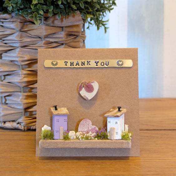 Thank You Card With Removable Wooden Cottage Gift